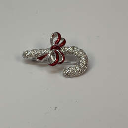 Designer Swarovski Silver-Tone Pave Red Enamel Christmas Candy Brooch Pin alternative image