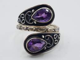 PTI 925 Sterling Silver India Amethyst Teardrop Bypass Ring Size 10