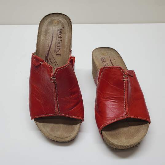 Josef Seibel Red Leather Cork Wedge Slides Sz 36 image number 1