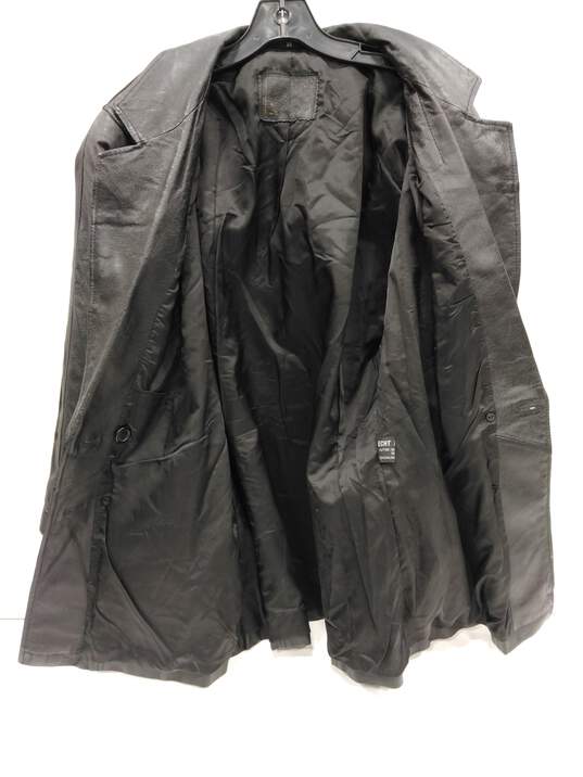 Men's Black Leather Coat Size 38 image number 4