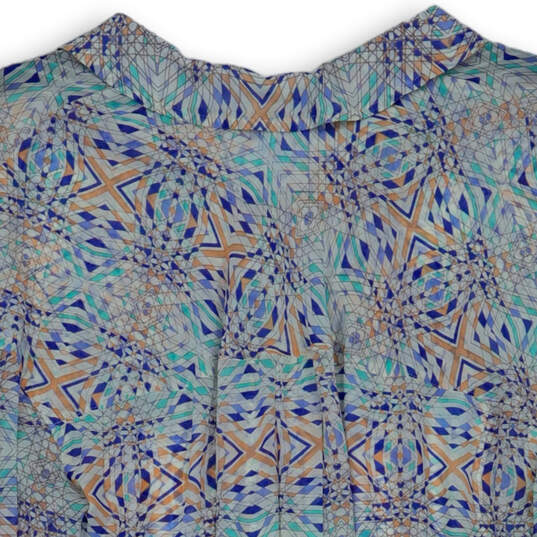 Womens Blue Geometric Sheer High Low Button-Front Blouse Top Size Medium image number 4