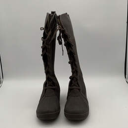 Womens Brown Duck Toe Knee High Fashionable Lace-Up Snow Boots Size 9 M