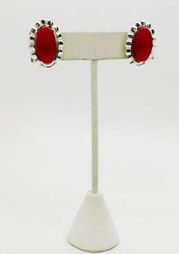 VNTG Coro Red & Silver Tone Clip-On Earrings 9.4g