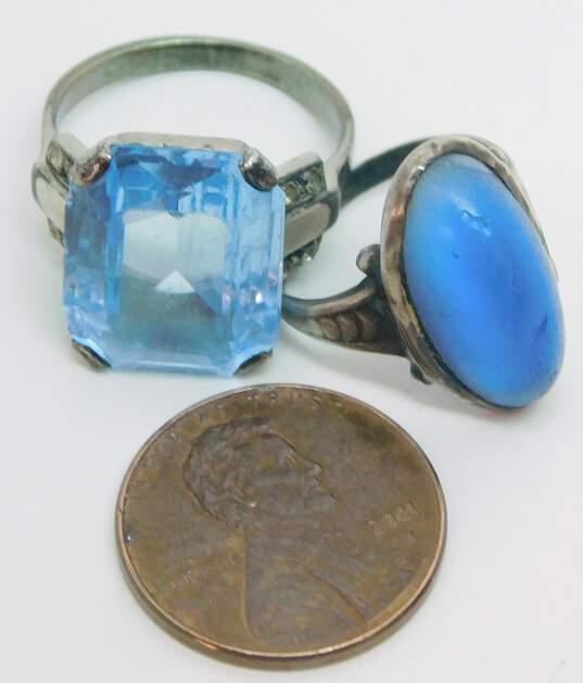 Vintage Sterling 925 Faceted Blue & Clear & Cabochon Glass Art Deco Rings image number 6