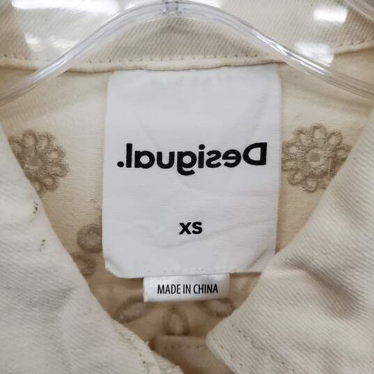 Desigual Ivory Cotton Embroidered Fringe Denim Jacket WM Size XS image number 3