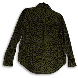 Womens Green Black Leopard Print Long Sleeve Collared Button-Up Shirt S/P alternative image
