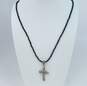 Sarda 925 Scrolled Granulated Cross Pendant Black Glass Beaded Necklace image number 1