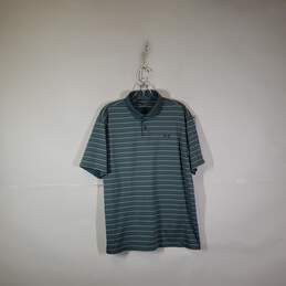 Mens Striped Short Sleeve Collared Loose Fit Polo Shirt Size Large