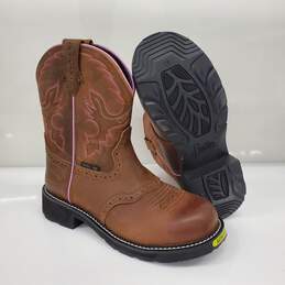 Justin Boots Brown Leather Steel Toe Boots Size 10B
