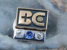 14K White Gold Sapphire 0.08 CTTW Diamond BC Company Logo Service Pin 4.0g