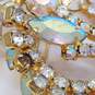 Gold Tone Vintage Aurora Borealis Brooch/Earrings & Bracelet Bundle 4pcs. 73.0g image number 9