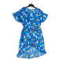 Womens Blue Floral Surplice Neck Short Sleeve A-Line Dress Size Large image number 1