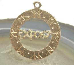 Vintage 13K Gold Etched Expo 67 Personalized Open Circle Pendant Charm 1.8g