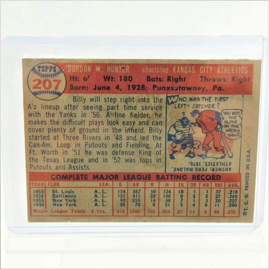 1957 Billy Hunter Topps #207 Kansas City A's image number 3