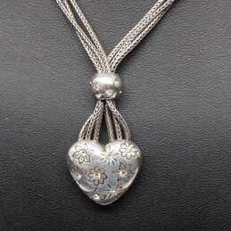 Designer Silver Tone Multi Strand Rhinestone Heart Pendant Necklace - 33.4g