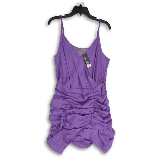 NWT South Womens Purple Ruched V-Neck Sleeveless Mini Dress Size Large image number 1