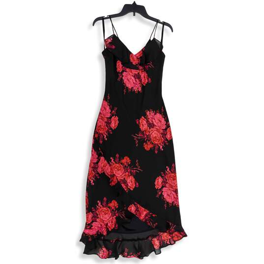 Express Womens Black Pink Floral Sleeveless Ruffle Hem A-line Dress Size 1/2 image number 2
