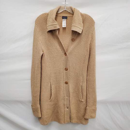 Patagonia WM's 100% Merino Wool Cardigan Beige Button Sweater Size MM image number 1