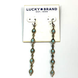 Designer Lucky Brand Two-Tone Blue Stone Long Fashionable Dangle Earrings alternative image