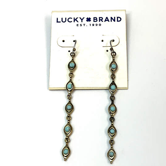 Designer Lucky Brand Two-Tone Blue Stone Long Fashionable Dangle Earrings image number 2
