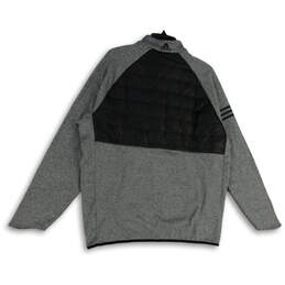 Mens Gray Black Long Sleeve Mock Neck 1/2 Zip Pullover Jacket Size L