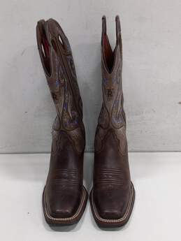 Tony Lama Leather Brown & Purple  Embroidered Western Style Boots Size 7B