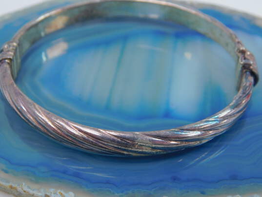 925 Sterling Silver Amethyst Drop Earrings Fancy Link Chain Necklace & Hinged Bangle Bracelet 27.9g image number 5