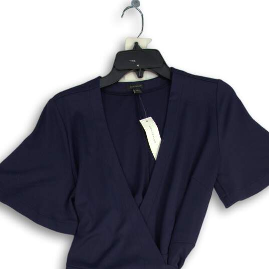 NWT Ann Taylor Womens Navy Blue Short Sleeve Tie Waist Wrap Blouse Top Medium image number 3