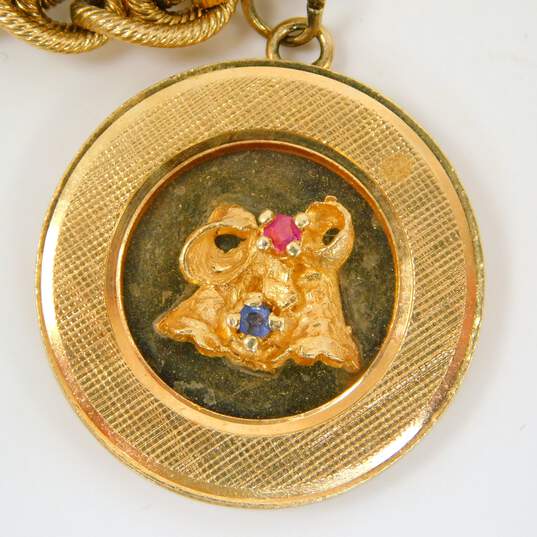 Vintage 14K Yellow Gold Ruby, Turquoise, Spinel & Pearl Sentimental Charm Bracelet 80.5g image number 7
