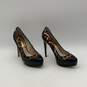 Womens Haya Black Brown Leopard Print Slip On Stiletto Platform Heels Size 7 M image number 3