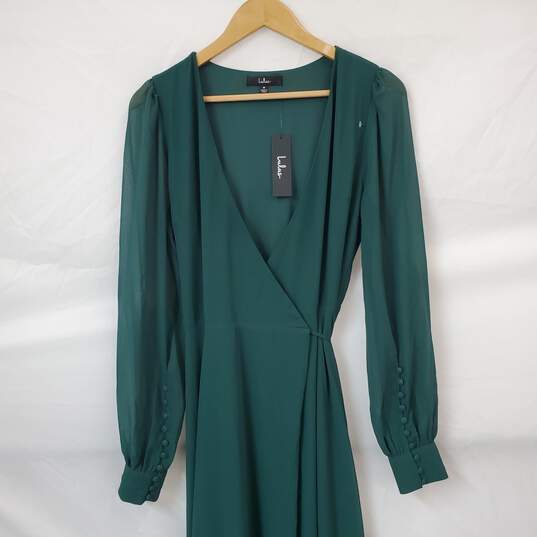 NWT Lulus My Whole Heart Emerald Green Long Sleeve Wrap Dress Size M image number 2
