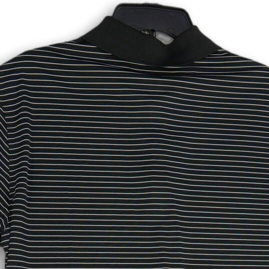 NWT Mens Black White Striped Dri-Fit Short Sleeve Golf Polo Shirt Size L image number 4