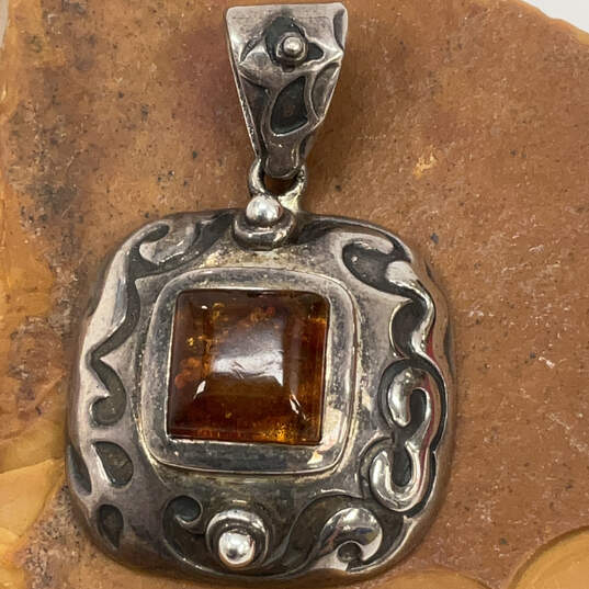 Designer Silpada Sterling Silver Baltic Amber Square Stone Chain Pendant image number 1