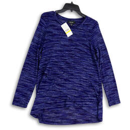 NWT Womens Blue Heather Round Neck Long Sleeve Pullover T-Shirt Size M
