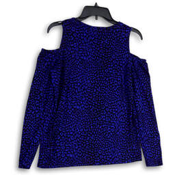 Womens Blue Black Animal Print Cold Shoulder Pullover Blouse Top Size M alternative image