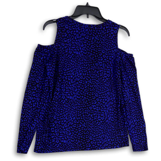 Womens Blue Black Animal Print Cold Shoulder Pullover Blouse Top Size M image number 2
