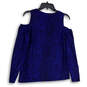 Womens Blue Black Animal Print Cold Shoulder Pullover Blouse Top Size M image number 2