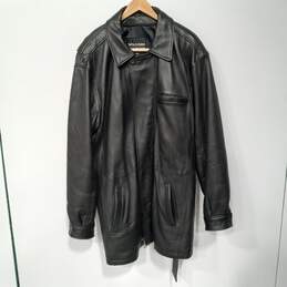 Men's Wilsons Black Leather Trench Coat Size LT