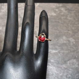 10K Yellow Gold Black & Red Enamel Ladybug Toe Ring - 0.6g