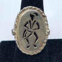 Sterling Silver Cut-Out Man Playing A Drum Oval Top Sz 9 Ring 12.9g alternative image