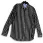 Mens Black White Striped Long Sleeve Collared Fit Button-Up Shirt Size L image number 1