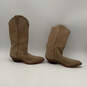 Womens Beige Leather Almond Toe Mid Calf Pull-On Cowboy Western Boots Sz 55 image number 1
