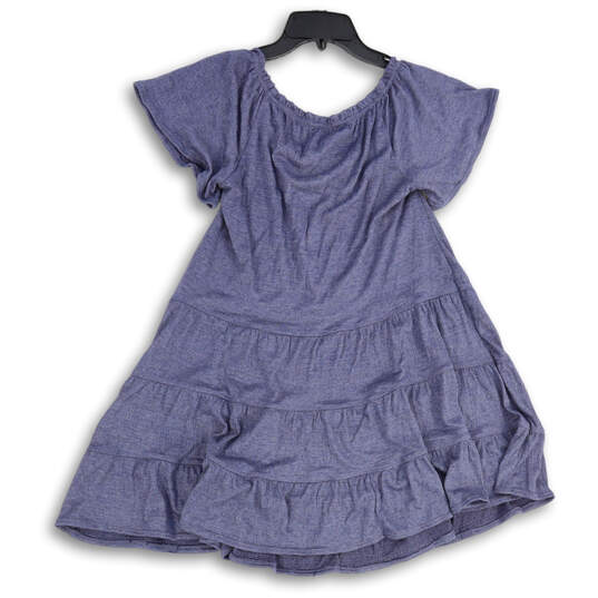 NWT Womens Blue Short Sleeve Ruffle Pullover A-Line Dress Size Medium image number 2
