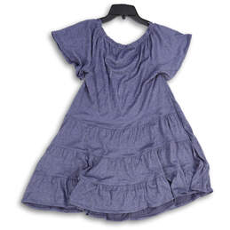 NWT Womens Blue Short Sleeve Ruffle Pullover A-Line Dress Size Medium alternative image