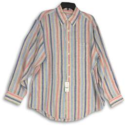 NWT Mens Multicolor Striped Long Sleeve Collared Button-Up Shirt Size L