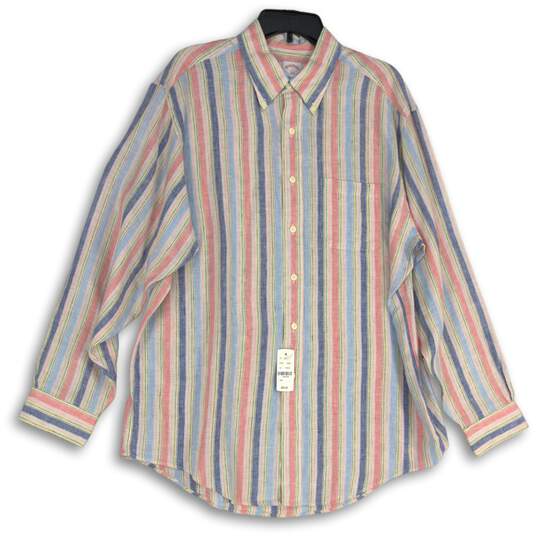 NWT Mens Multicolor Striped Long Sleeve Collared Button-Up Shirt Size L image number 1