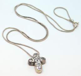 Artisan 925 Stamped Cross Pendant Necklace Colorful Glass Hearts Bracelet & Quartz Teardrop & Carved Flower Rings 22.3g alternative image