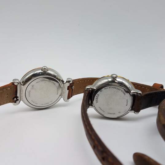 Fossil Unique 25-27mm Rose Gold Tone Case with Brown leather Strap Ladies Quartz Watch Collection image number 6