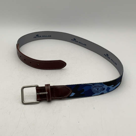 Mens Blue Leather Adjustable Single Tongue Buckle Waist Belt Size 34 image number 1