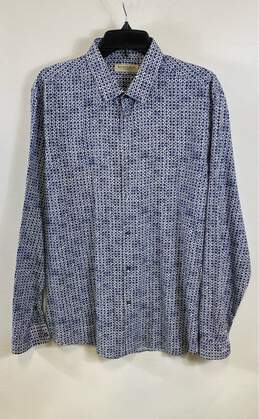 Burberry Men Blue Jacquard Print Button Up Shirt XL